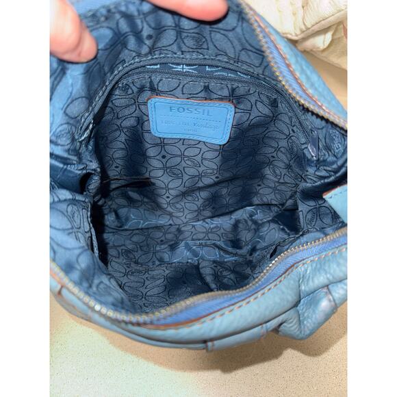 Vintage Y2K Fossil Robin Egg Blue Cross Body Pebble Leather Bag Retro Utility - Picture 9 of 11
